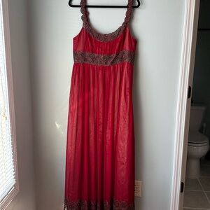 Adrianna Papell Red Silk Dress with Beaded Details